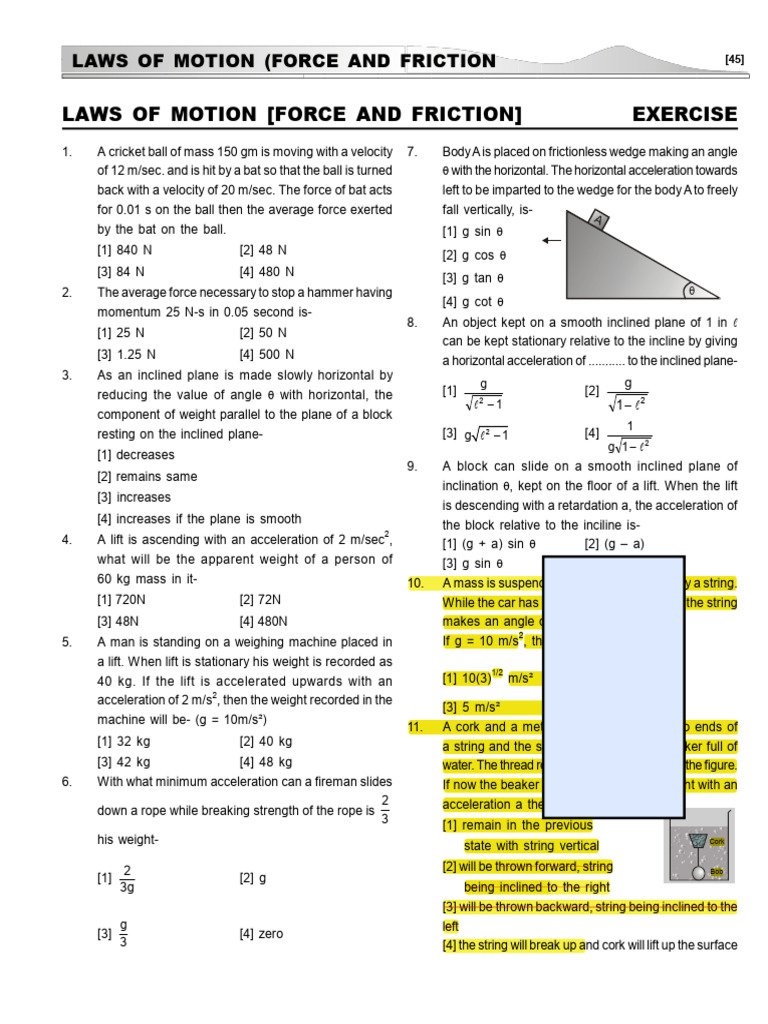 Laws of Motion: Force & Friction Exercises | PDF | Friction | Force