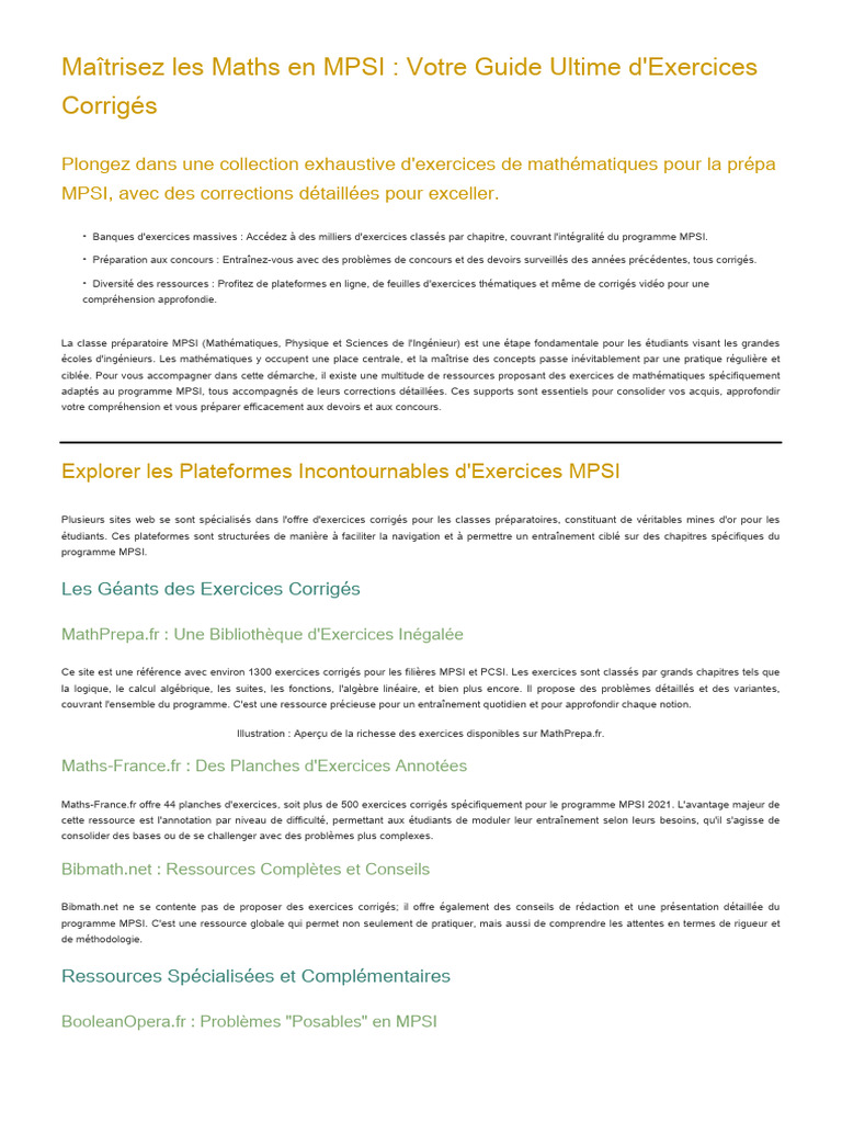 Exercices Corrigés MPSI : Guide Complet | PDF | Mathématiques | Théorie ...