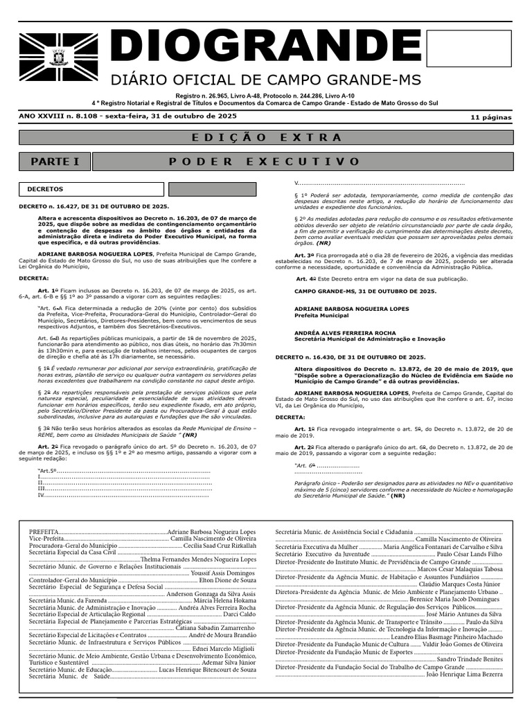 Diário Oficial de Campo Grande - 31/10/2025 | PDF | Serviços públicos