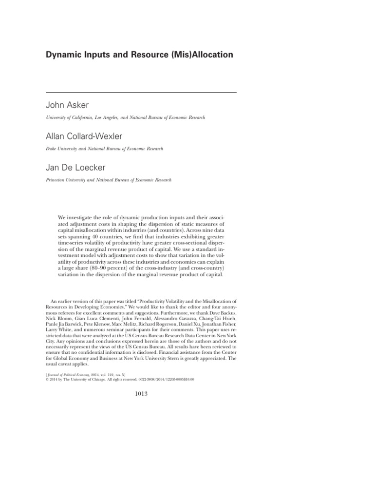 Capital Misallocation and Productivity Volatility | PDF | Production ...