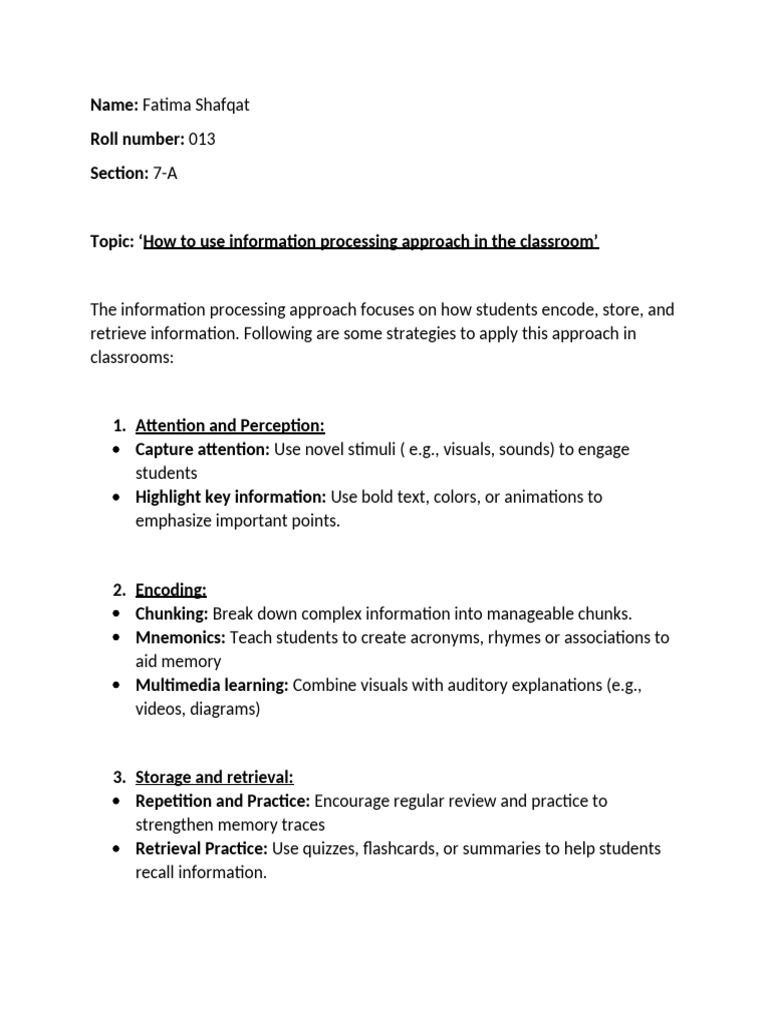 Classroom Strategies for Information Processing | PDF