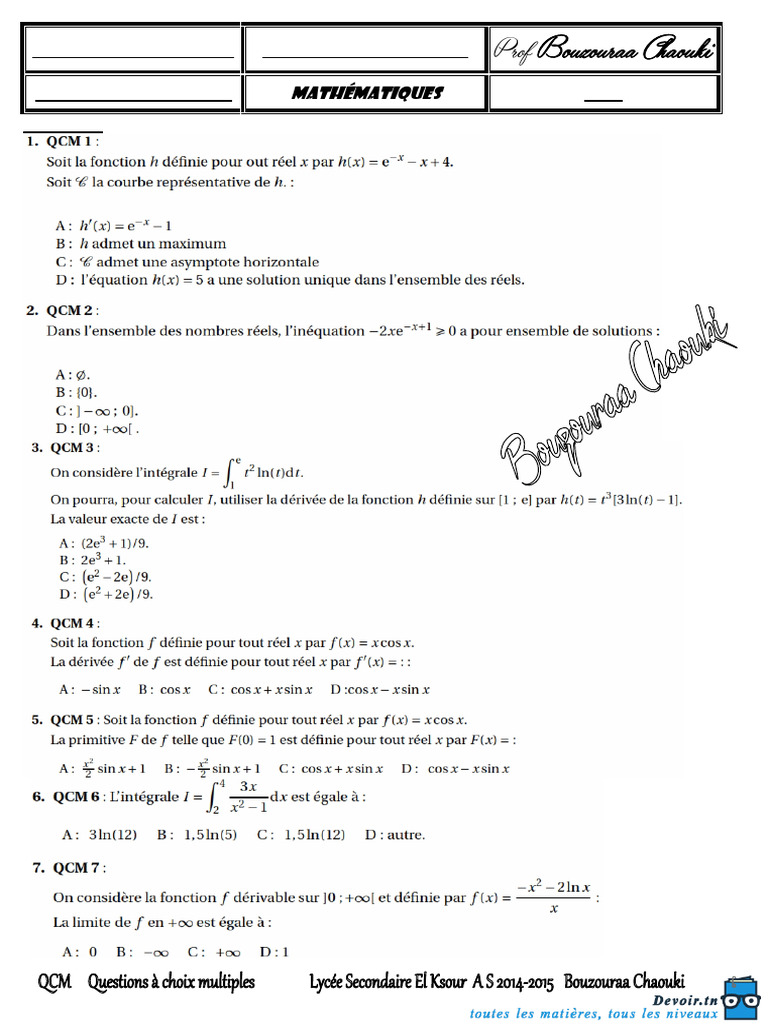 Examen de Mathématiques BAC 2014 | PDF