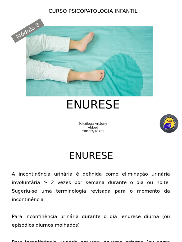 Enurese ppt | PDF | Incontinência urinária | Distúrbio mental