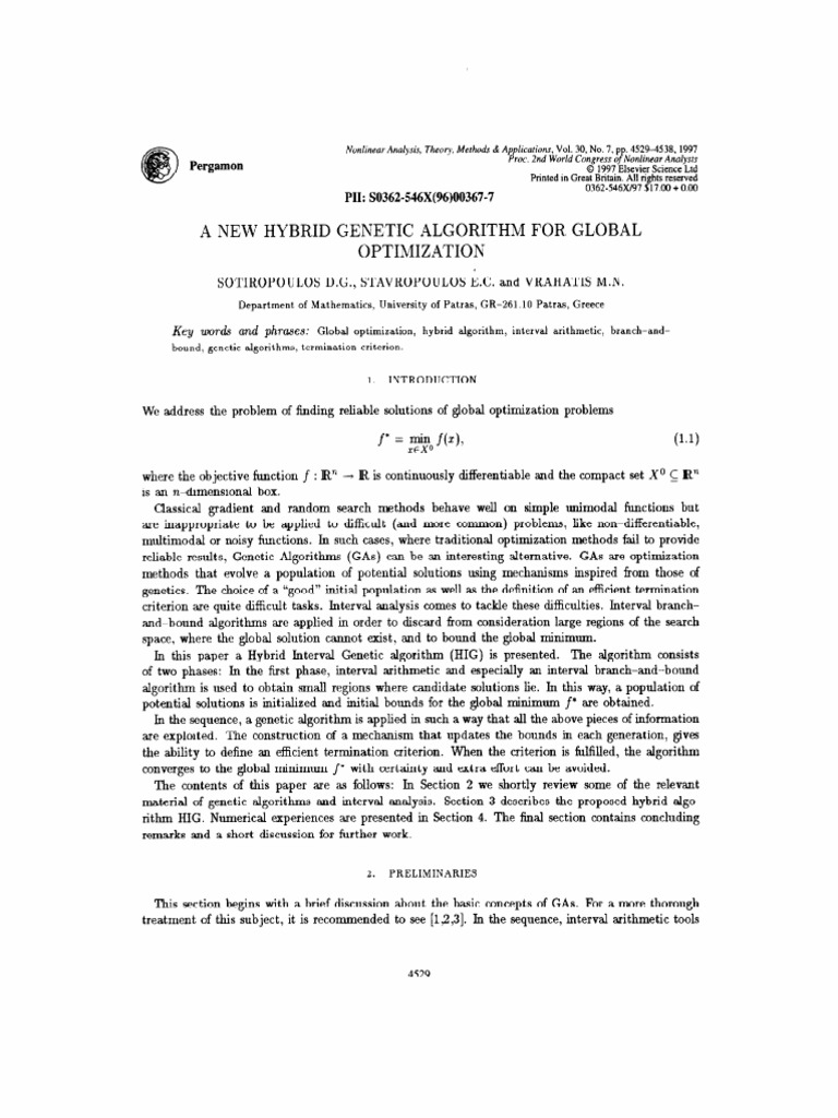 J1 - 1997 A New Hybrid Genetic Algorithm For Global Optimization | PDF ...