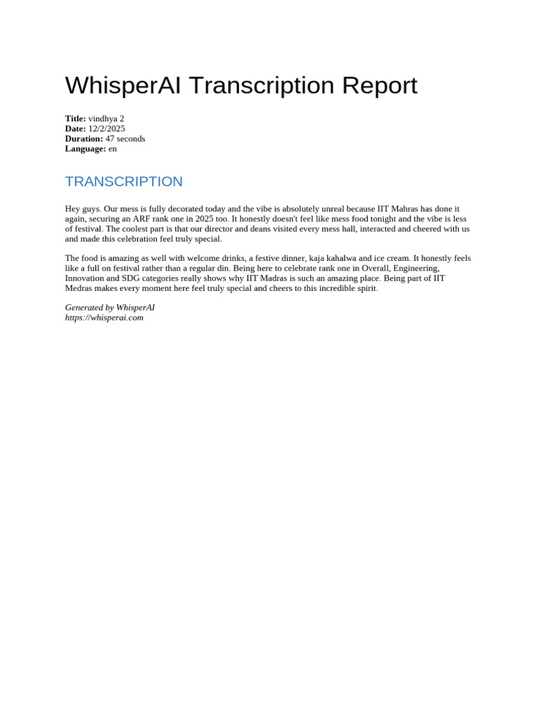IIT Madras Celebration Transcription | PDF