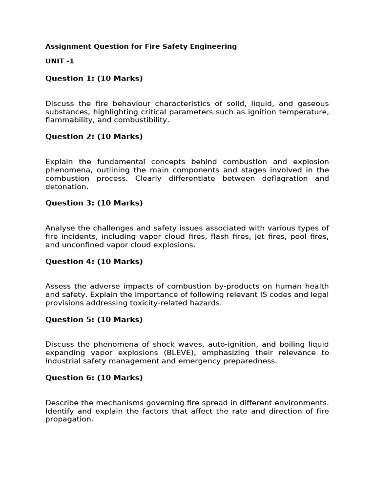 Fire Safety Engineering Assignment Questions | PDF | Fires | Fire ...