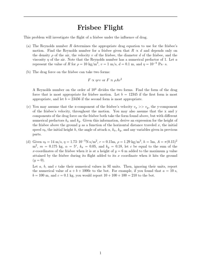 Frisbee Flight Dynamics and Drag Analysis | PDF | Drag (Physics ...