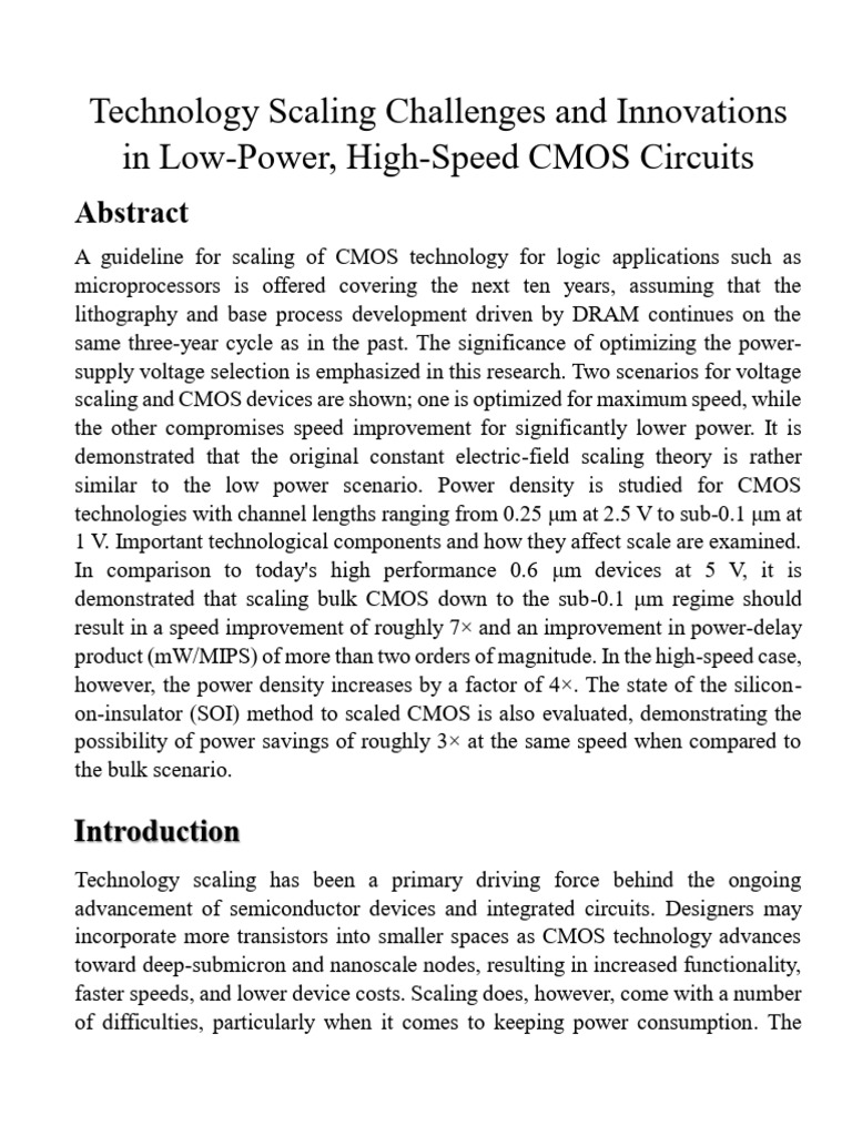 CMOS Scaling: Power vs. Speed Innovations | PDF | Cmos | Field Effect ...