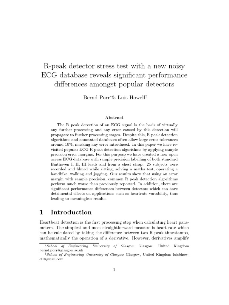R-Peak Detector Stress Test With A New Noisy ECG D | PDF ...