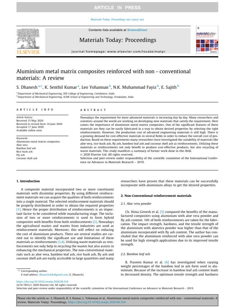 Aluminium Metal Matrix Composites Reinforced With Non - Conventional ...