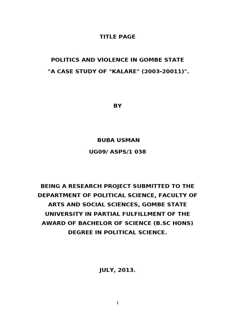 Politics and Violence in Gombe: Case Study of Kalare | PDF | Crimes ...