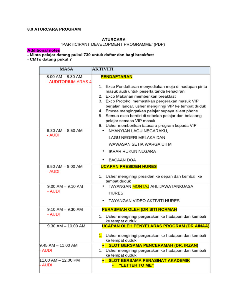 Aturcara Program PDP 2023 | PDF