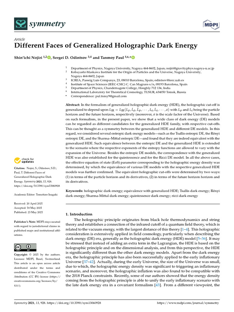 Generalized Holographic Dark Energy Analysis | PDF | Dark Energy | Entropy