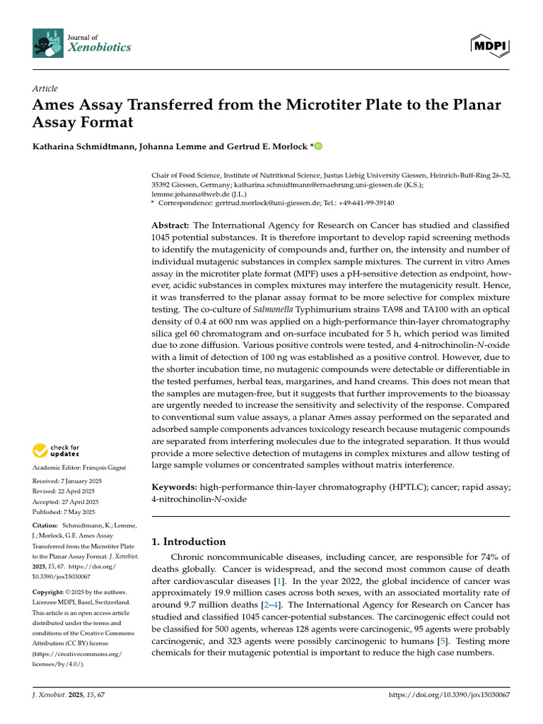 Planar Ames Assay for Mutagenicity Testing | PDF