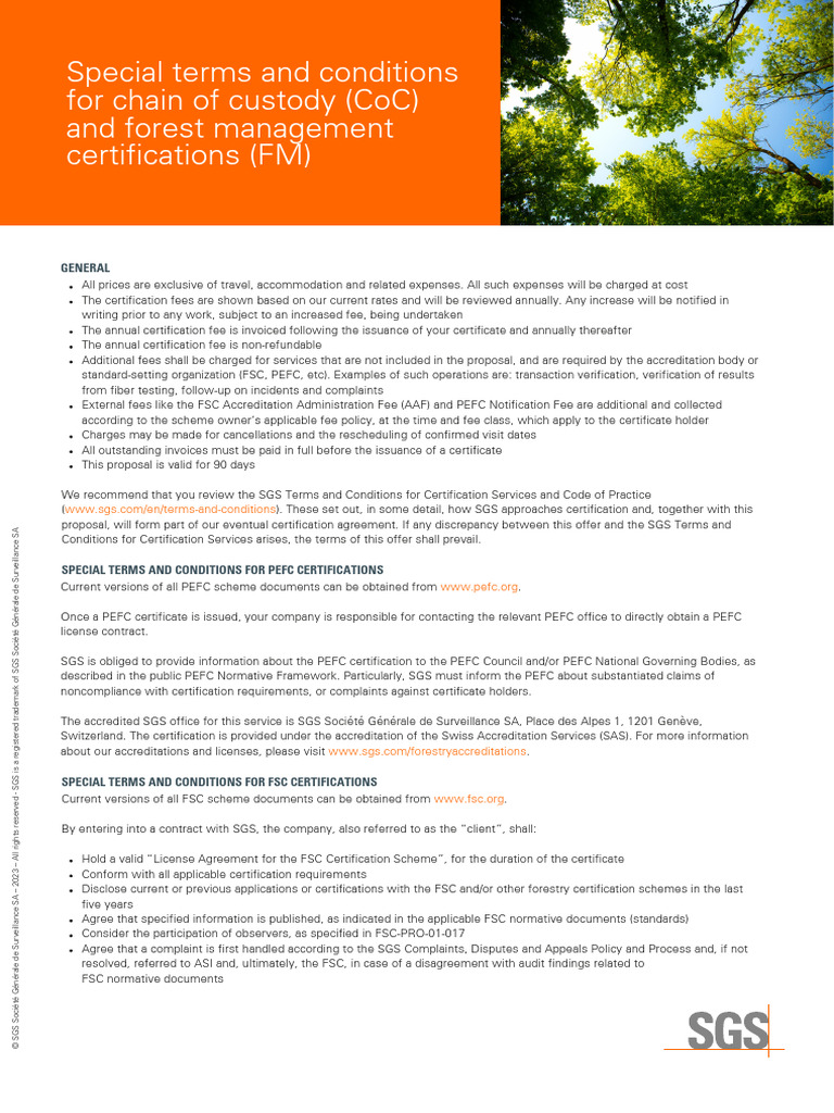 SGS Certification Terms and Conditions | PDF | Forest Stewardship Council