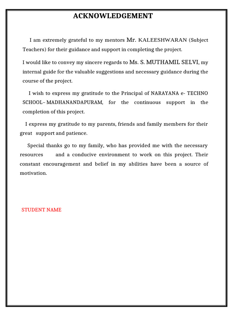 Project Acknowledgement Section | PDF