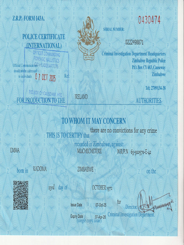Zimbabwe Police Criminal Investigation Form | PDF
