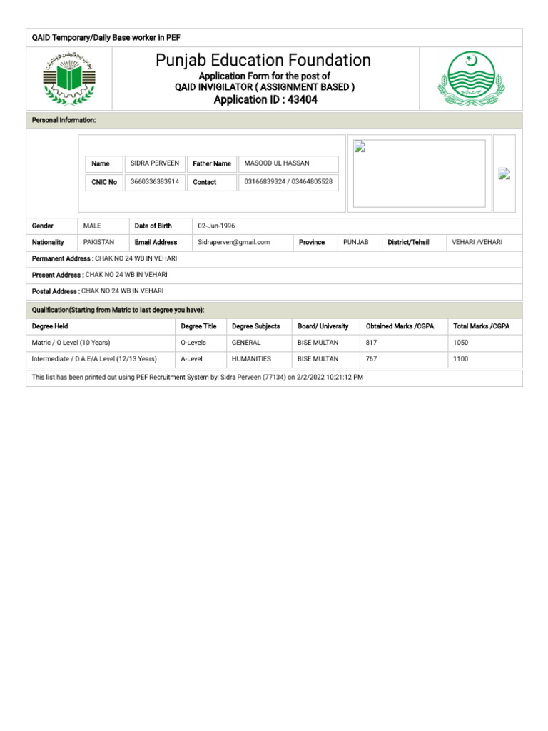 Print Application Peff Invigilator | PDF