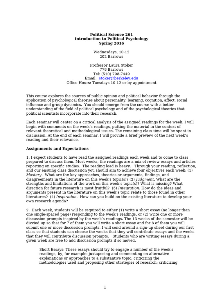 Introduction to Political Psychology Course | PDF | Attitude ...