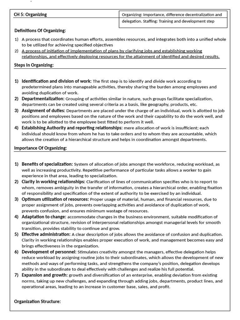 Organizing: Processes, Structures, and Benefits | PDF | Organizational ...