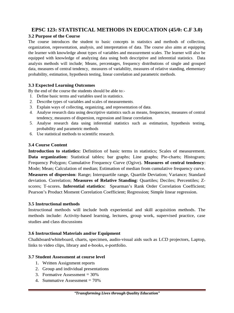 Statistical Methods in Education Course | PDF | Statistics | Level Of ...