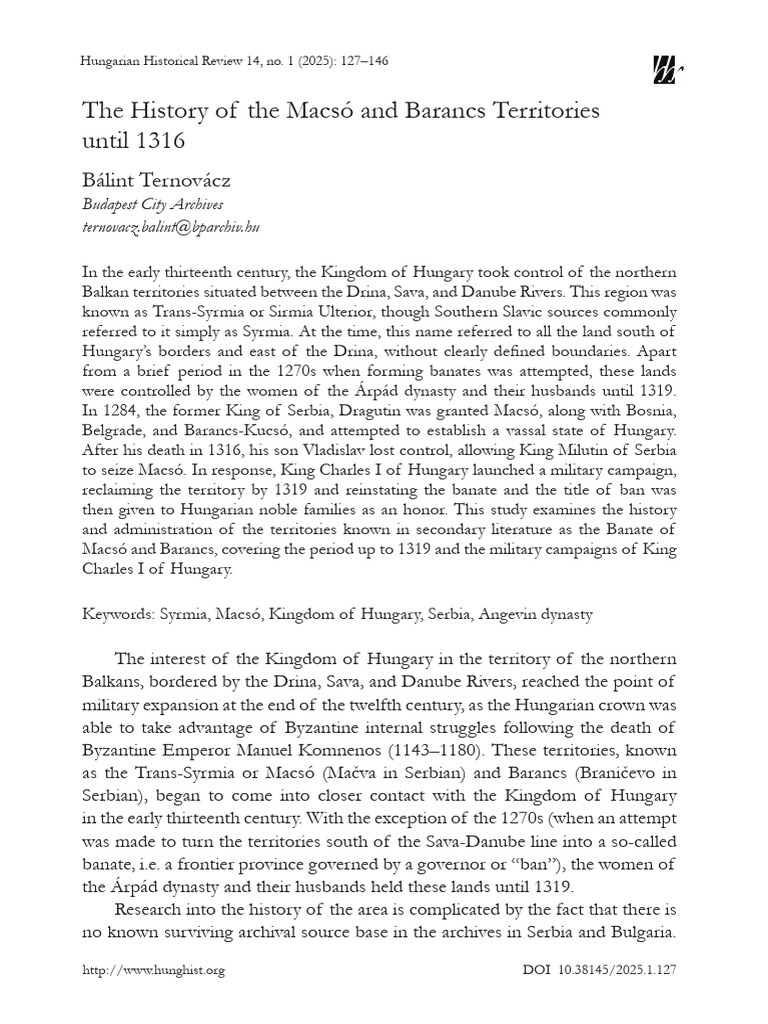 History of Macsó and Barancs Territories | PDF