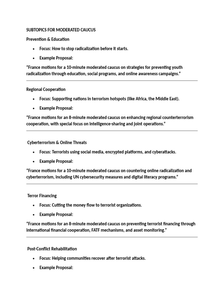 Subtopics For Moderated Caucus | PDF