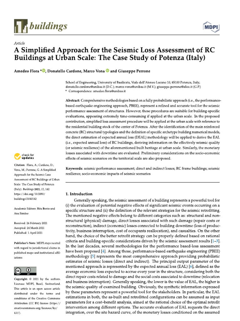 A Simplified Approach For The Seismic Loss Assessment | PDF