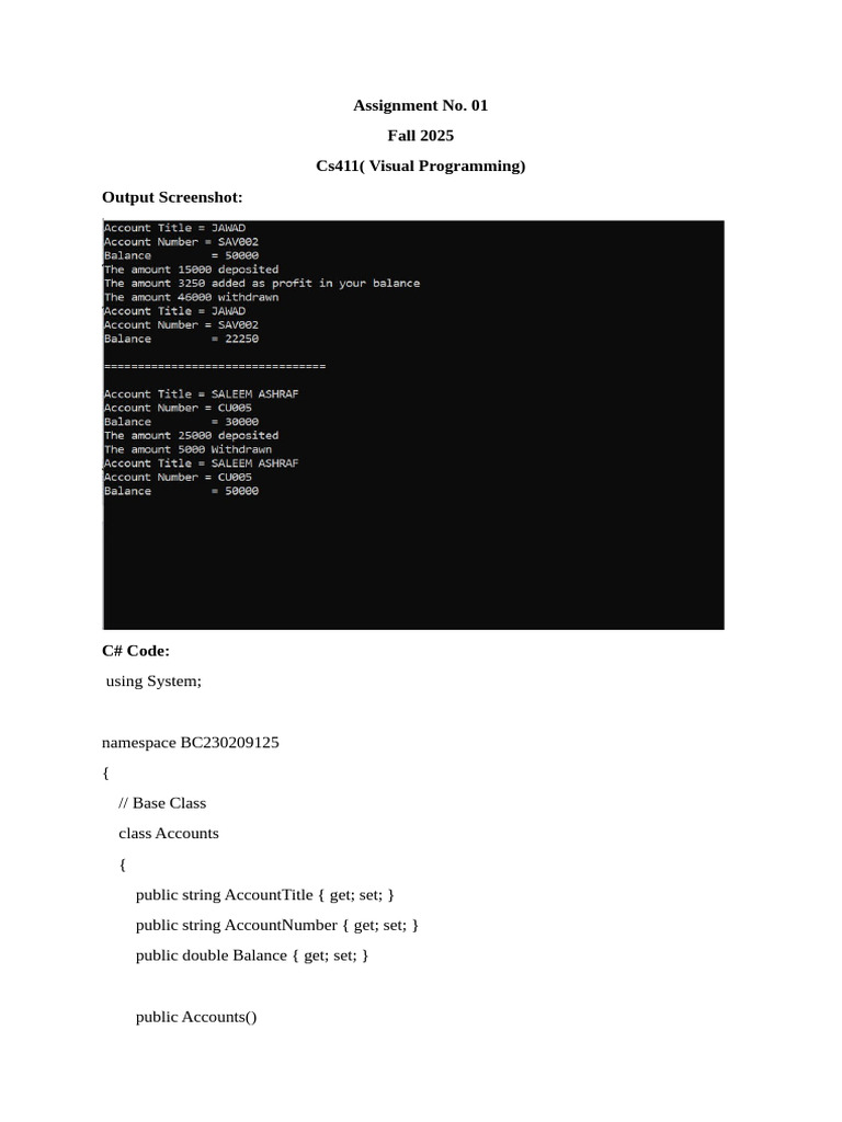 C# Visual Programming: Account Management | PDF | C Sharp (Programming ...