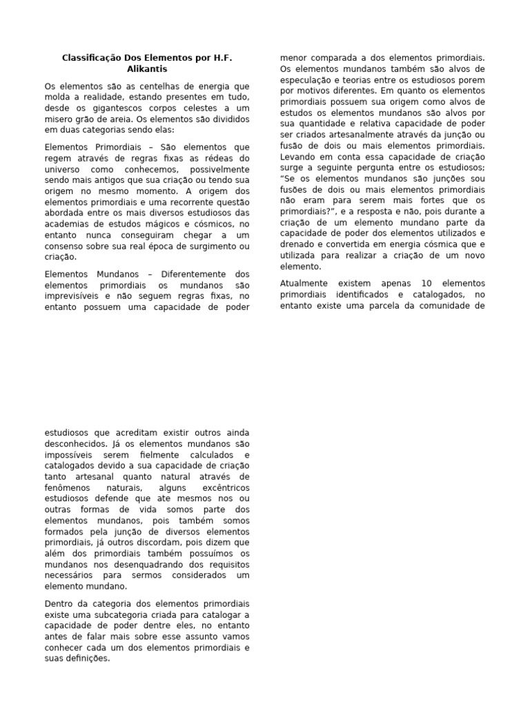 Classificação dos Elementos Primordiais | PDF | Planetas | Vida
