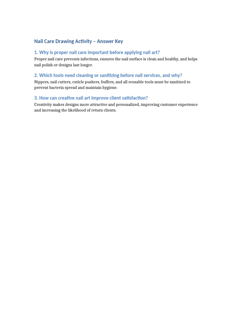 Nail Care Activity Answer Key | PDF