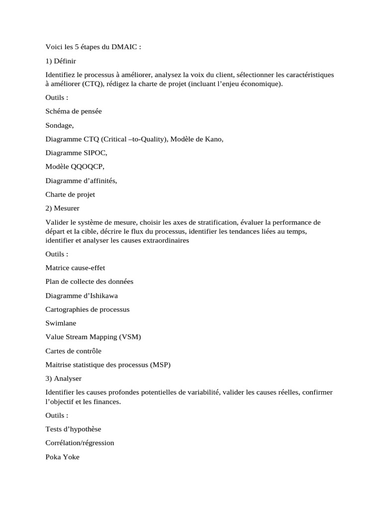 Guide des étapes du DMAIC en amélioration | PDF