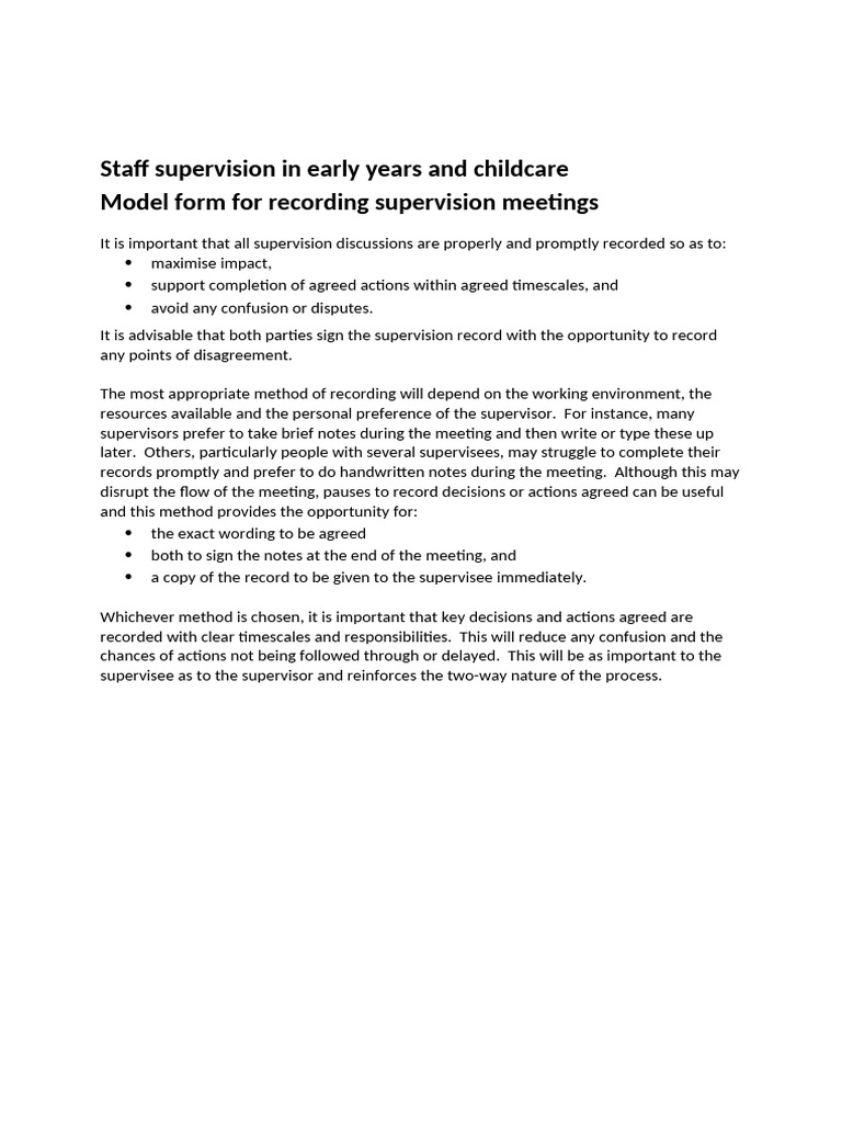 Supervision Meeting Record Template | PDF | Behavioural Sciences ...