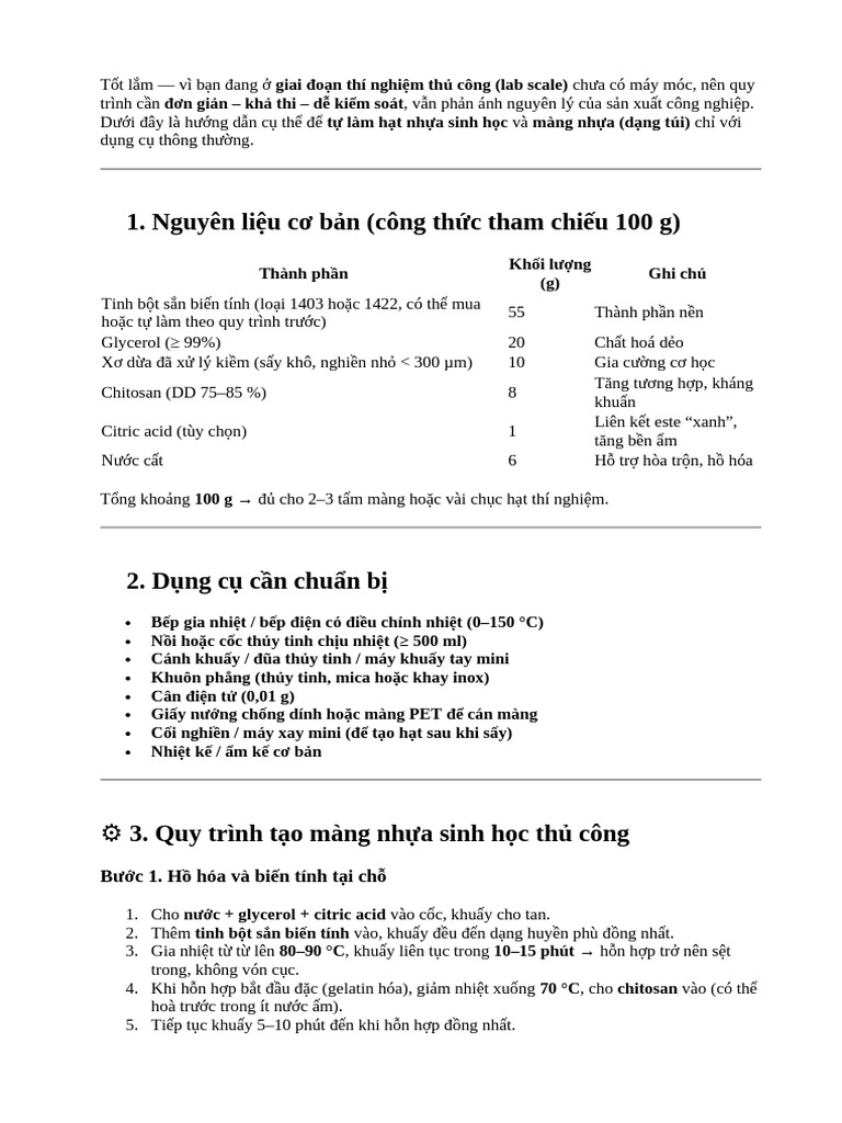 San xuat mang nhua - hat nhua quy mo Phong thi nghiem | PDF