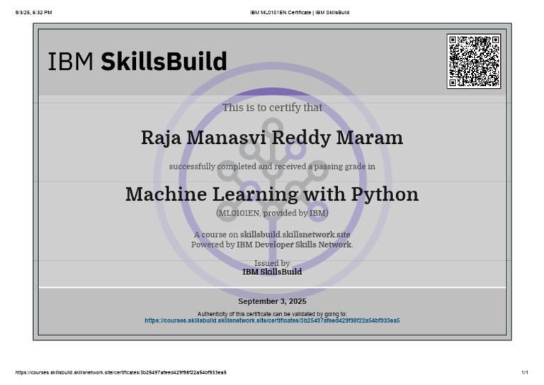 IBM Machine Learning Certificate 2025 | PDF