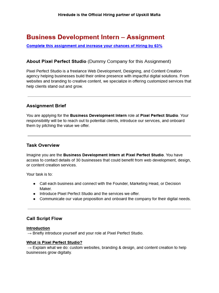 Business Development Assignment by Hiredude | PDF | Web Development ...