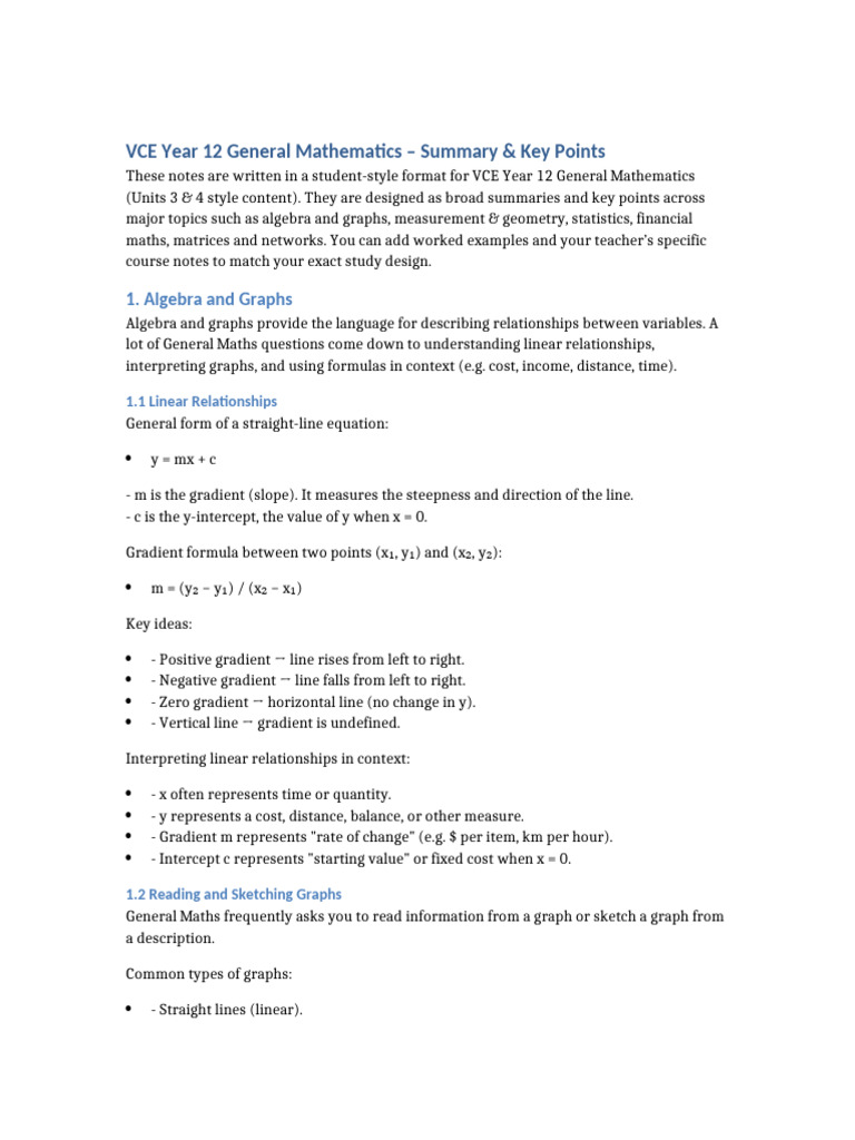 VCE_Year12_General_Mathematics_Summary_Notes | PDF | Matrix ...