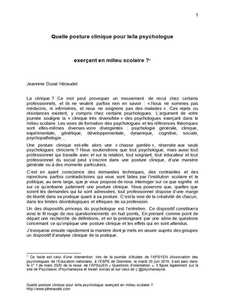 Posture clinique du psychologue scolaire | PDF | Psychologie ...
