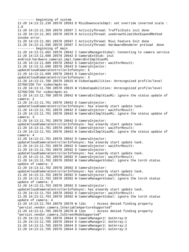 Camera Service Initialization Log | PDF | Software | Computer Engineering