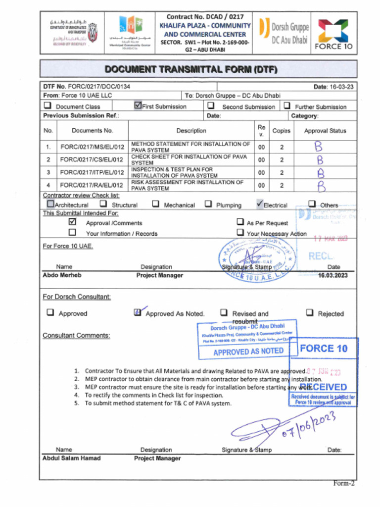 FORC-0217-DOC-DTF-0134 - Installation of PAVA System - Status B | PDF
