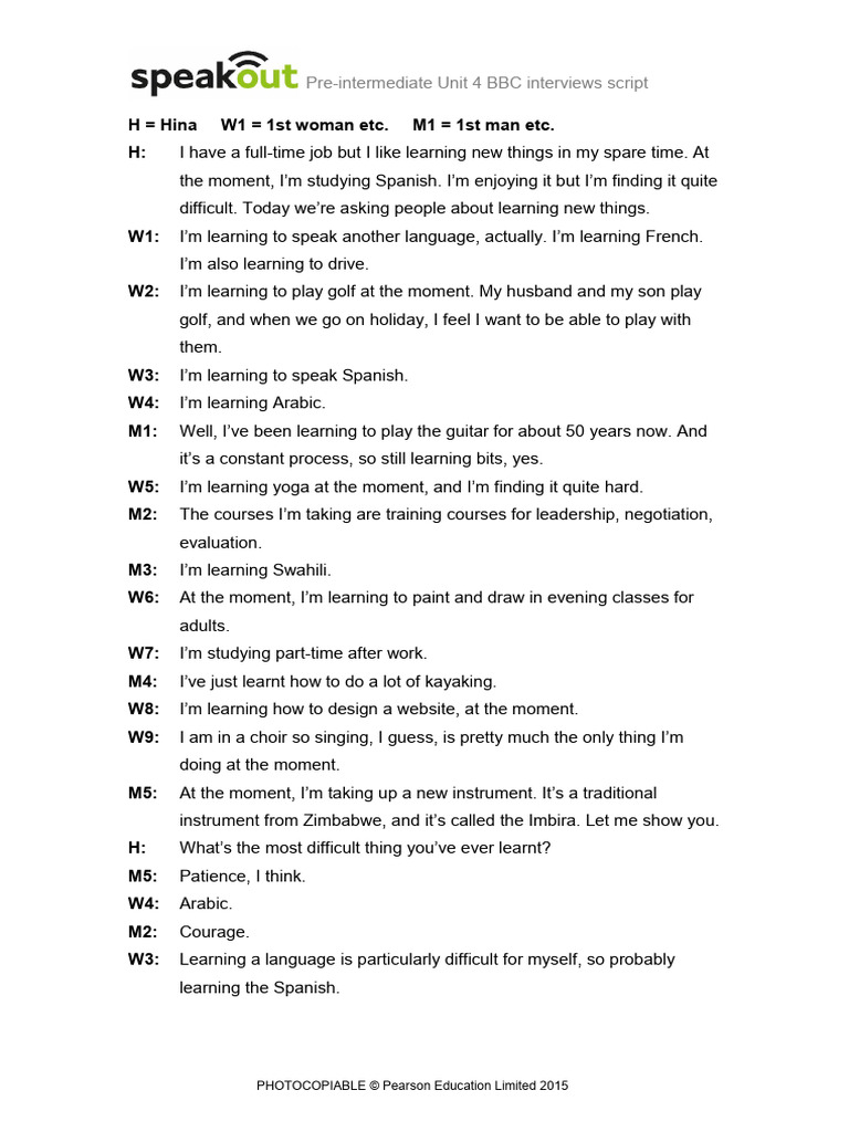 Learning New Skills: BBC Interviews Script | PDF