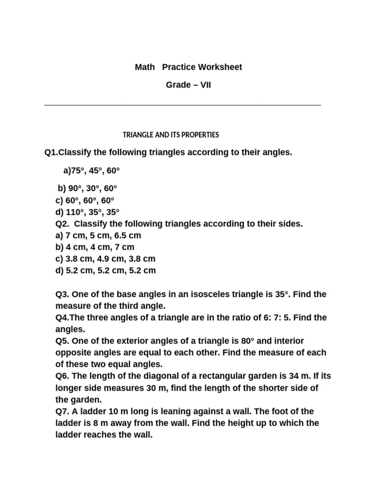 VII Math Practice Worksheet | PDF