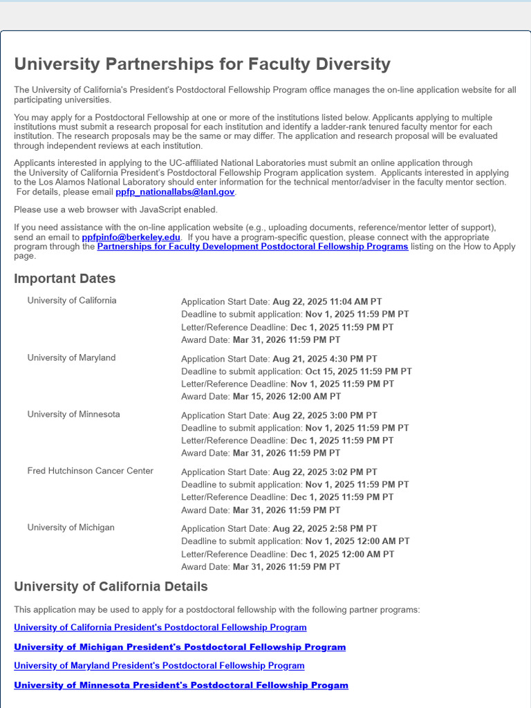 Postdoctoral Fellowship Application Guide | PDF | University Of ...