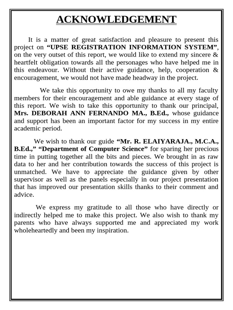 UPSE Registration Project Acknowledgements | PDF