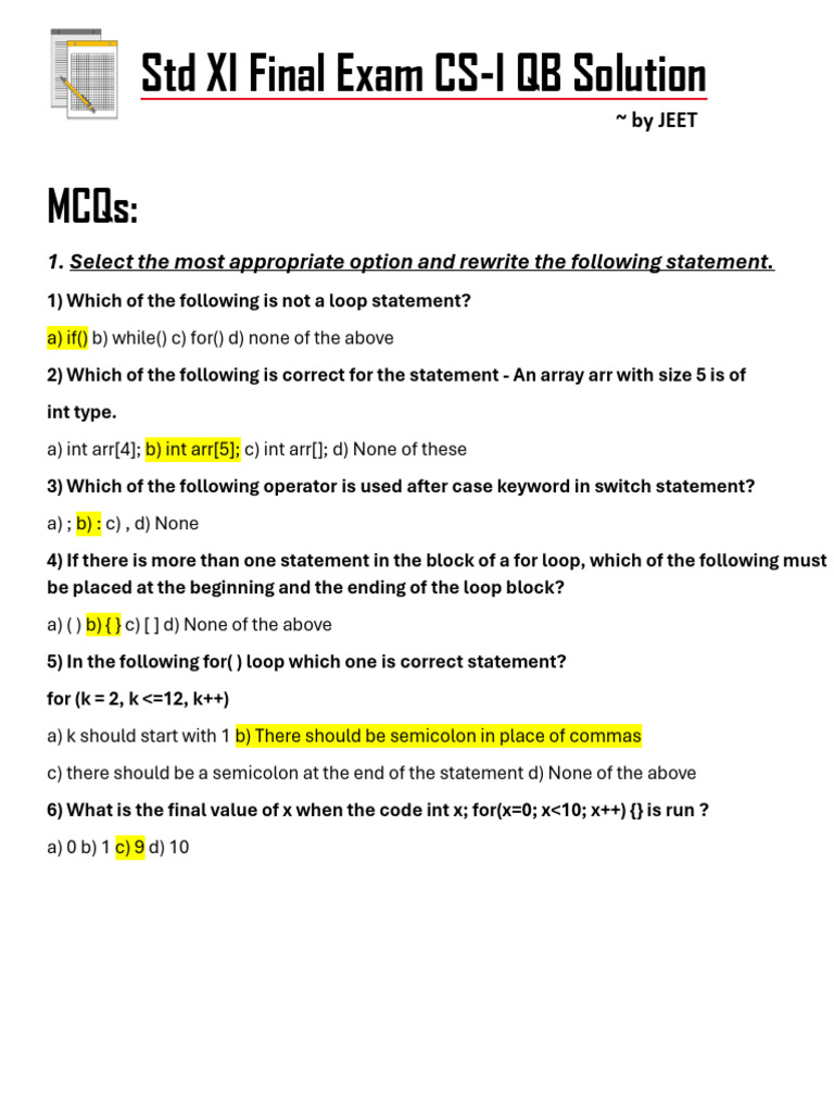 Std XI CS-I Final Exam QB Solution | PDF | Software Development | Computing