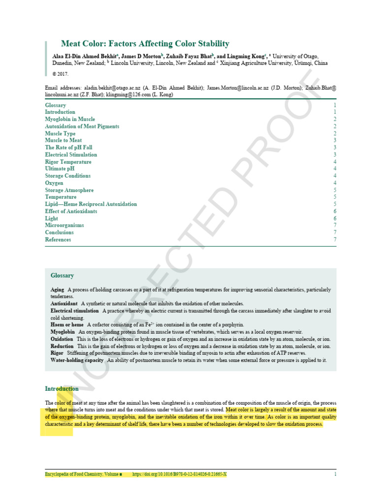 Factors Influencing Meat Color Stability | PDF | Skeletal Muscle | Meat