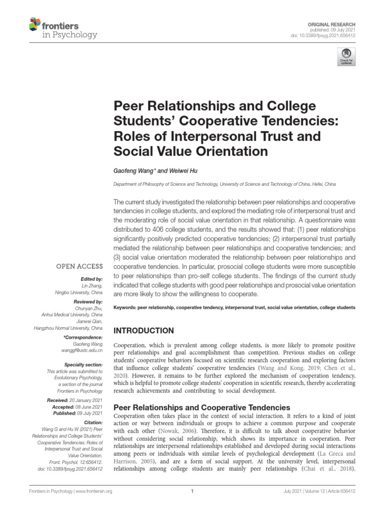 Peer Relationships and Student Cooperation | PDF | Standard Deviation ...