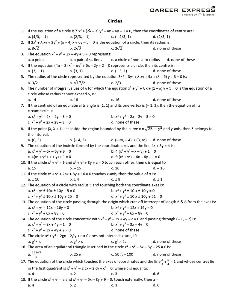 IPM 9 HW i. Coordinate Geometry, Circles | PDF | Circle | Area