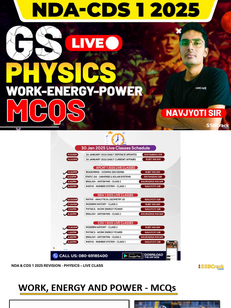 NDA CDS 2025 Physics Revision MCQs | PDF | Kinetic Energy | Potential ...