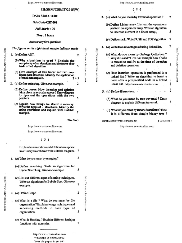 Cse It 3 Sem Data Structure Cst 301 w 2015 | PDF